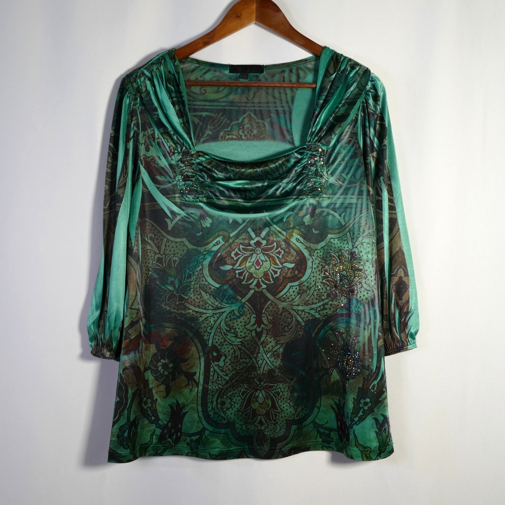 VTG BLEU Womens Boho Renaissance Rhinestone Top Size L Festival Artsy Hippie